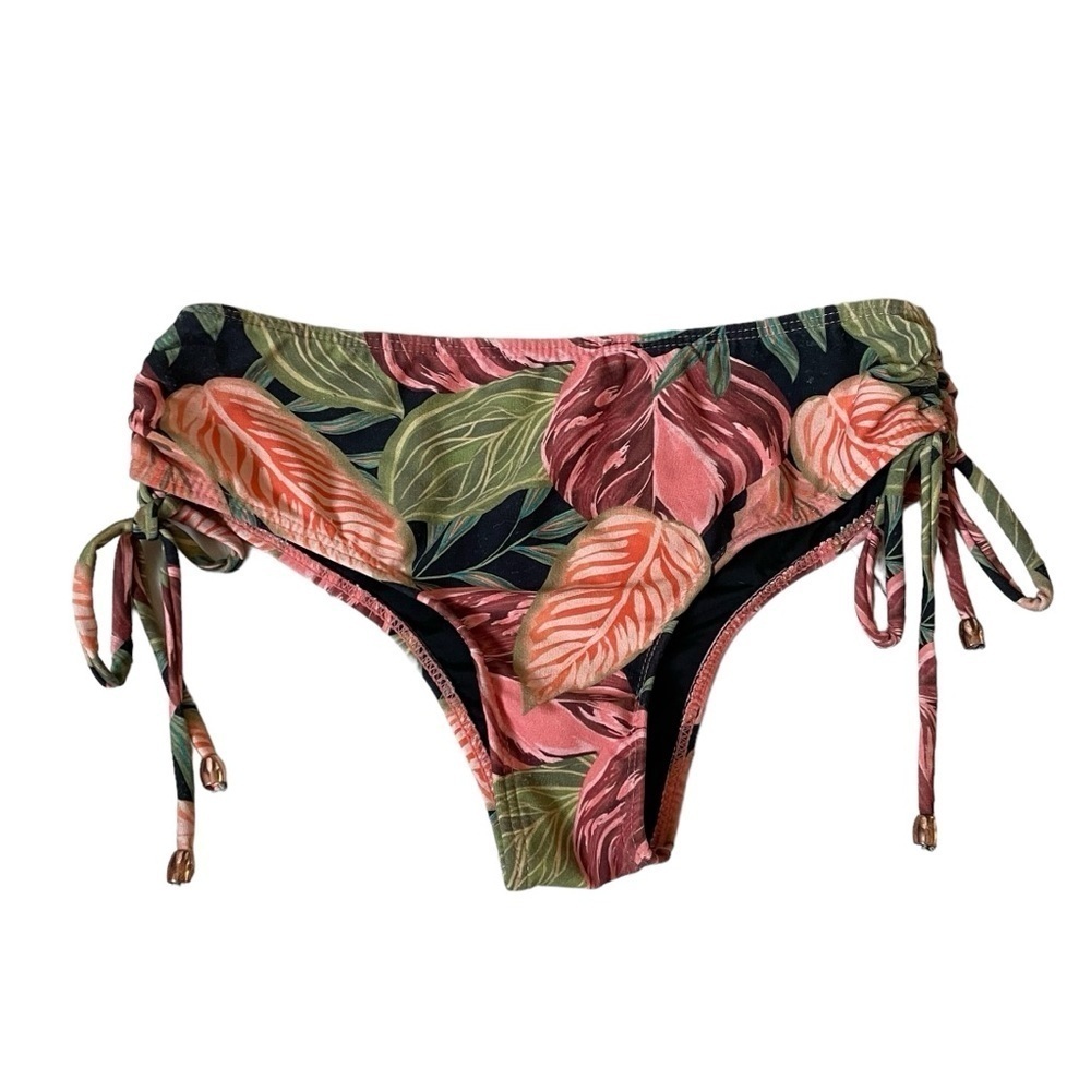 LIQUIDO Bikini Bottoms Tropical Print Black Peach Green Size Small
